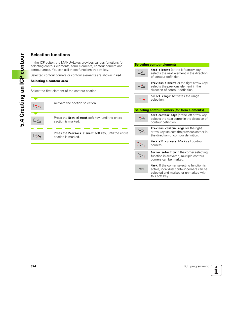 Selection functions, 4 cr eating an icp cont our | HEIDENHAIN SW 54843x-02 User Manual | Page 374 / 619
