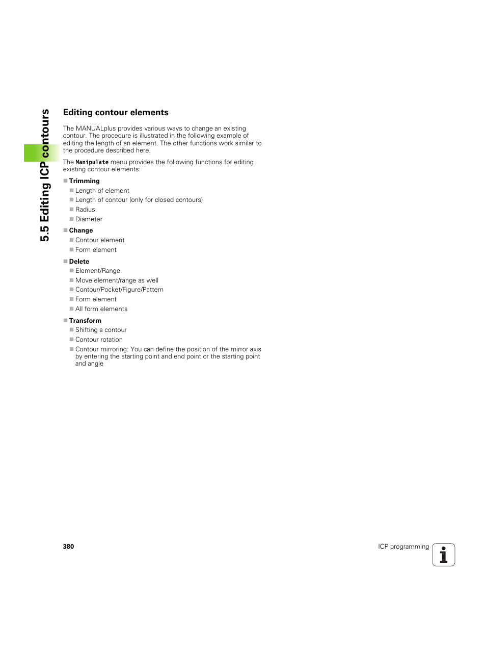 Editing contour elements, 5 editing icp cont ours | HEIDENHAIN SW 54843x-02 User Manual | Page 380 / 619