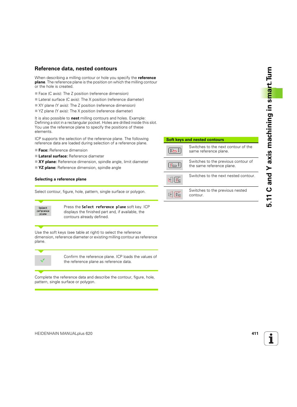 Reference data, nested contours, 1 1 c and y axis mac h ining in smar t.t u rn | HEIDENHAIN SW 54843x-02 User Manual | Page 411 / 619