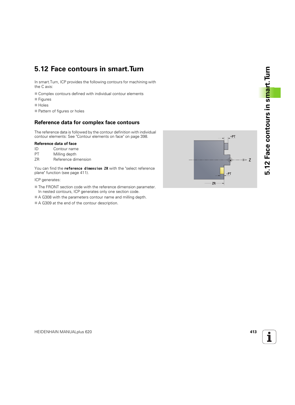 12 face contours in smart.turn, Reference data for complex face contours | HEIDENHAIN SW 54843x-02 User Manual | Page 413 / 619
