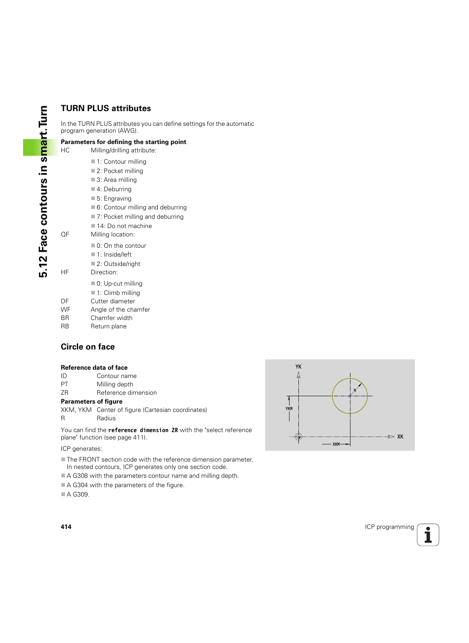 Turn plus attributes, Circle on face, 12 f a ce cont ours in smar t.t u rn | HEIDENHAIN SW 54843x-02 User Manual | Page 414 / 619