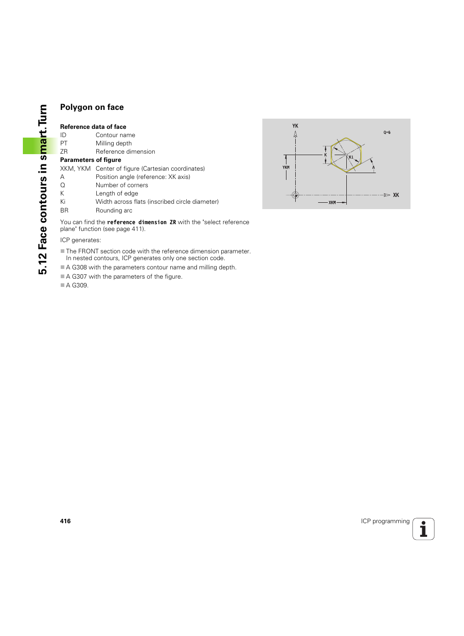 Polygon on face, 12 f a ce cont ours in smar t.t u rn | HEIDENHAIN SW 54843x-02 User Manual | Page 416 / 619