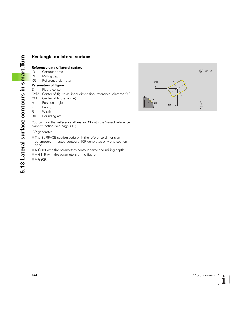 Rectangle on lateral surface, 13 lat er al surf ace cont ours in smar t.t u rn | HEIDENHAIN SW 54843x-02 User Manual | Page 424 / 619