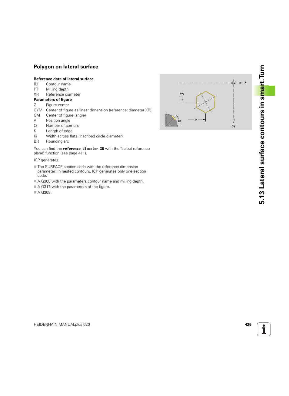 Polygon on lateral surface, 13 lat er al surf ace cont ours in smar t.t u rn | HEIDENHAIN SW 54843x-02 User Manual | Page 425 / 619