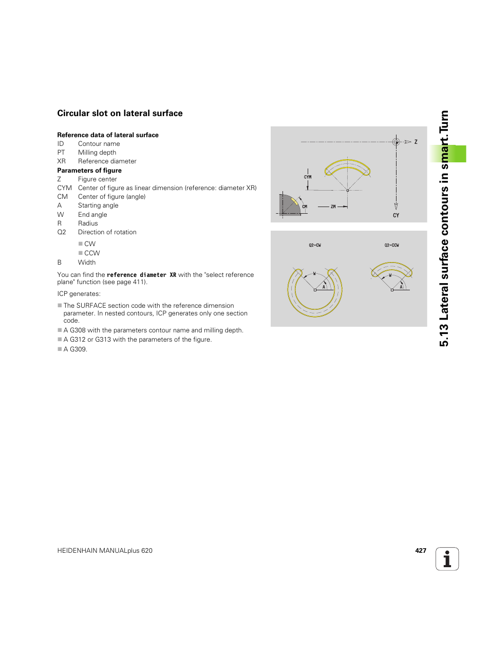 Circular slot on lateral surface, 13 lat er al surf ace cont ours in smar t.t u rn | HEIDENHAIN SW 54843x-02 User Manual | Page 427 / 619