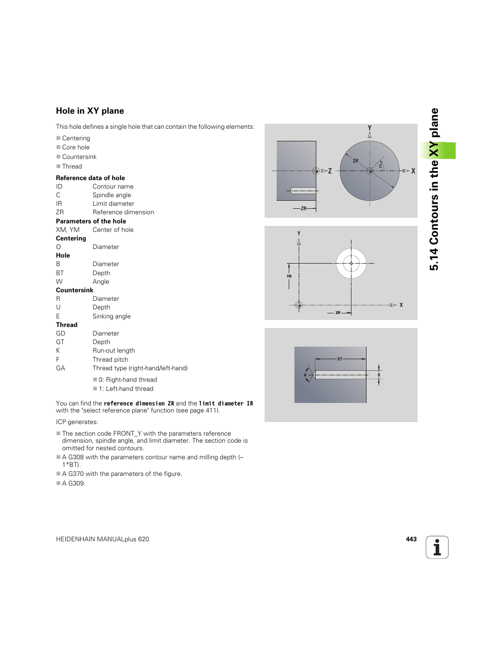 Hole in xy plane, 14 cont ours in the xy plane | HEIDENHAIN SW 54843x-02 User Manual | Page 443 / 619