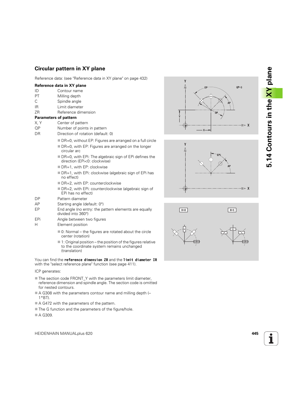 Circular pattern in xy plane, 14 cont ours in the xy plane | HEIDENHAIN SW 54843x-02 User Manual | Page 445 / 619