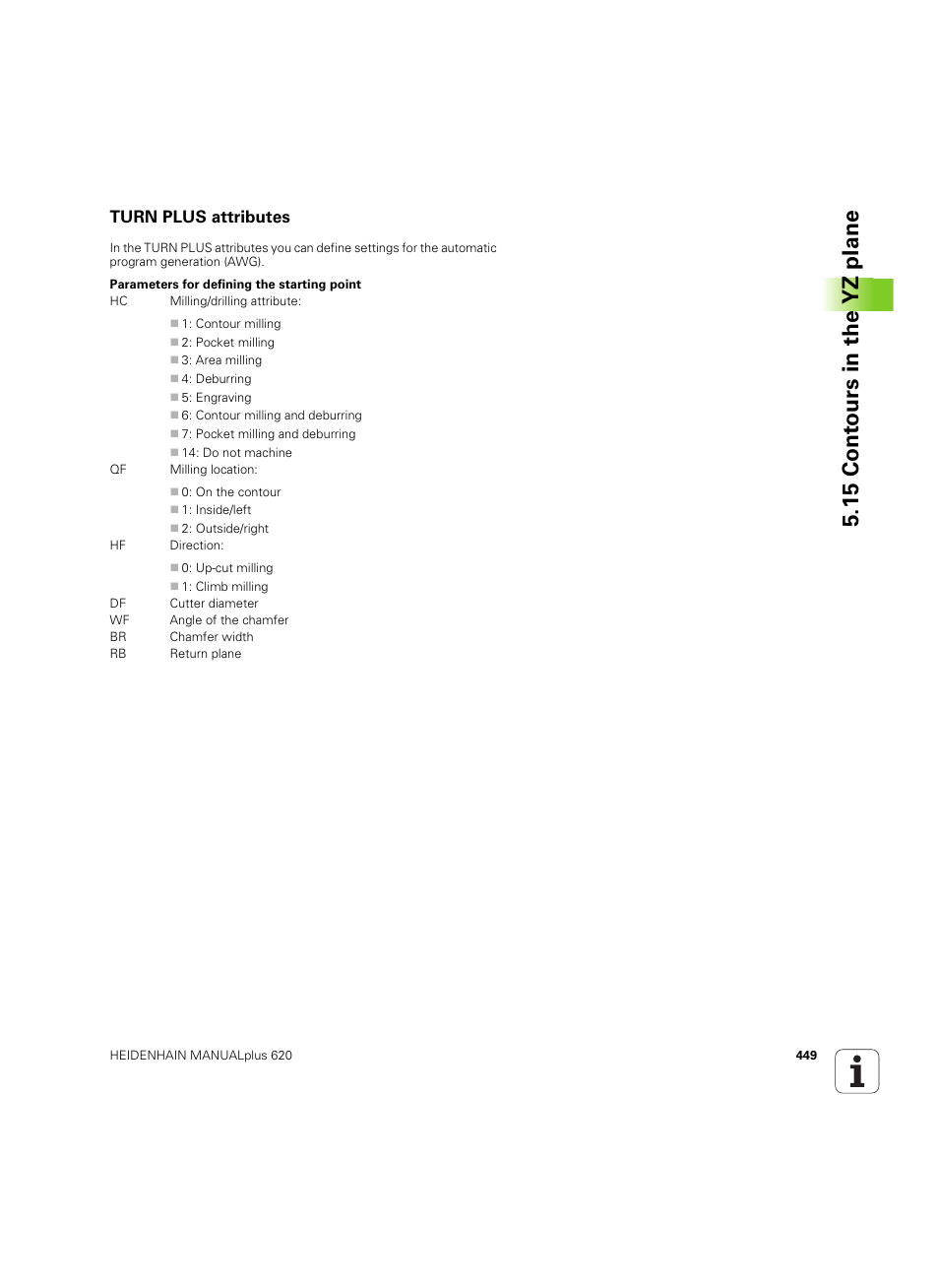 Turn plus attributes, 15 cont ours in the yz plane | HEIDENHAIN SW 54843x-02 User Manual | Page 449 / 619