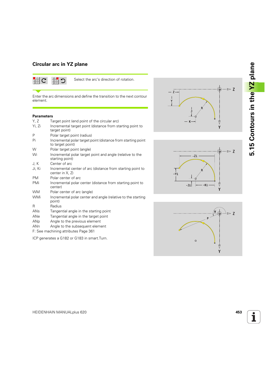 Circular arc in yz plane, 15 cont ours in the yz plane | HEIDENHAIN SW 54843x-02 User Manual | Page 453 / 619