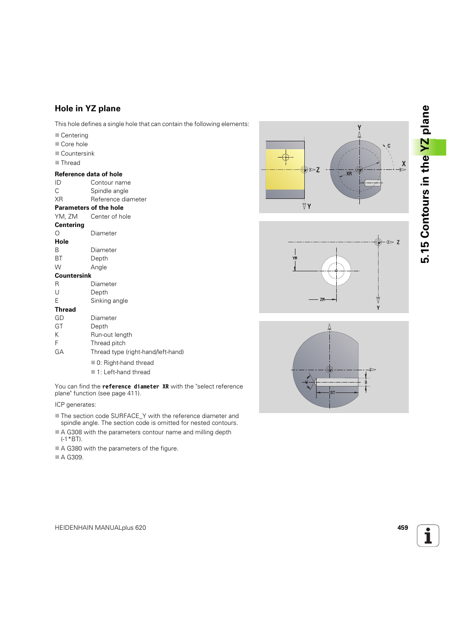 Hole in yz plane, 15 cont ours in the yz plane | HEIDENHAIN SW 54843x-02 User Manual | Page 459 / 619