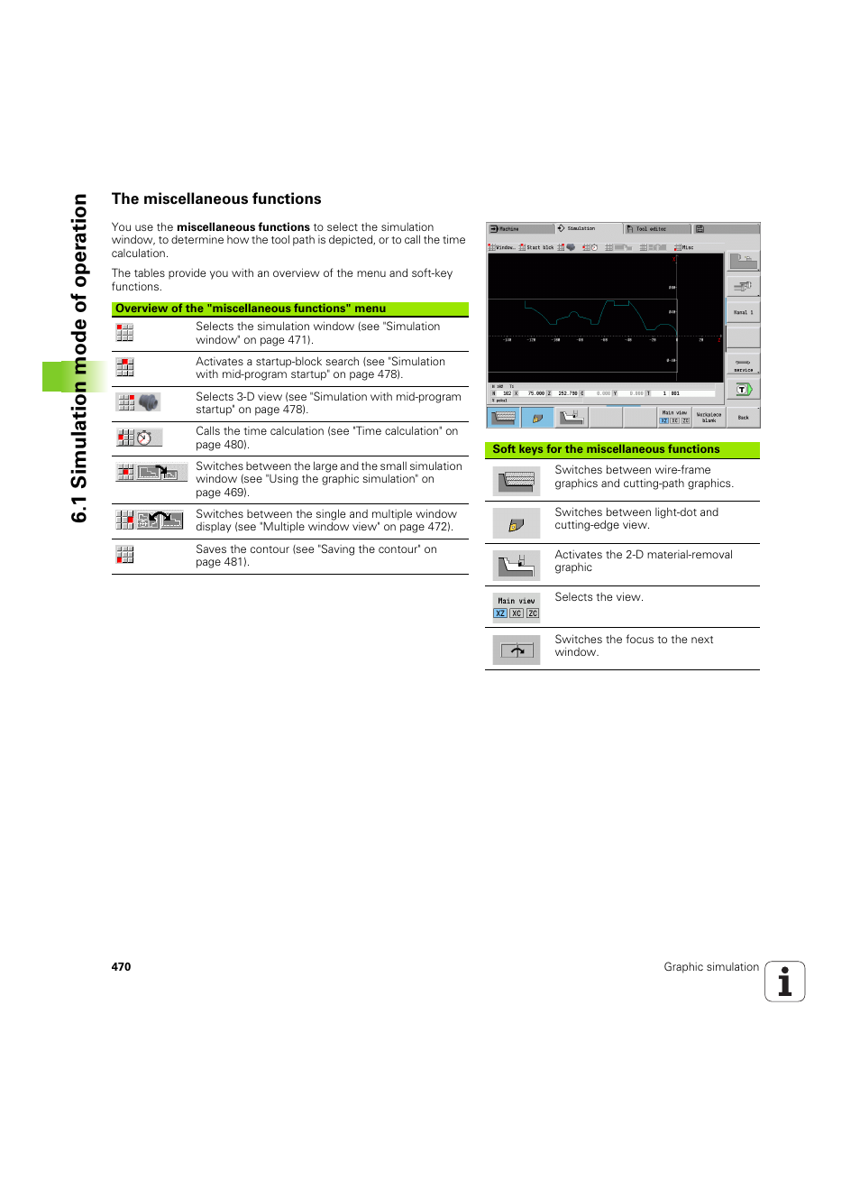 The miscellaneous functions, 1 simulation mode of oper a tion | HEIDENHAIN SW 54843x-02 User Manual | Page 470 / 619