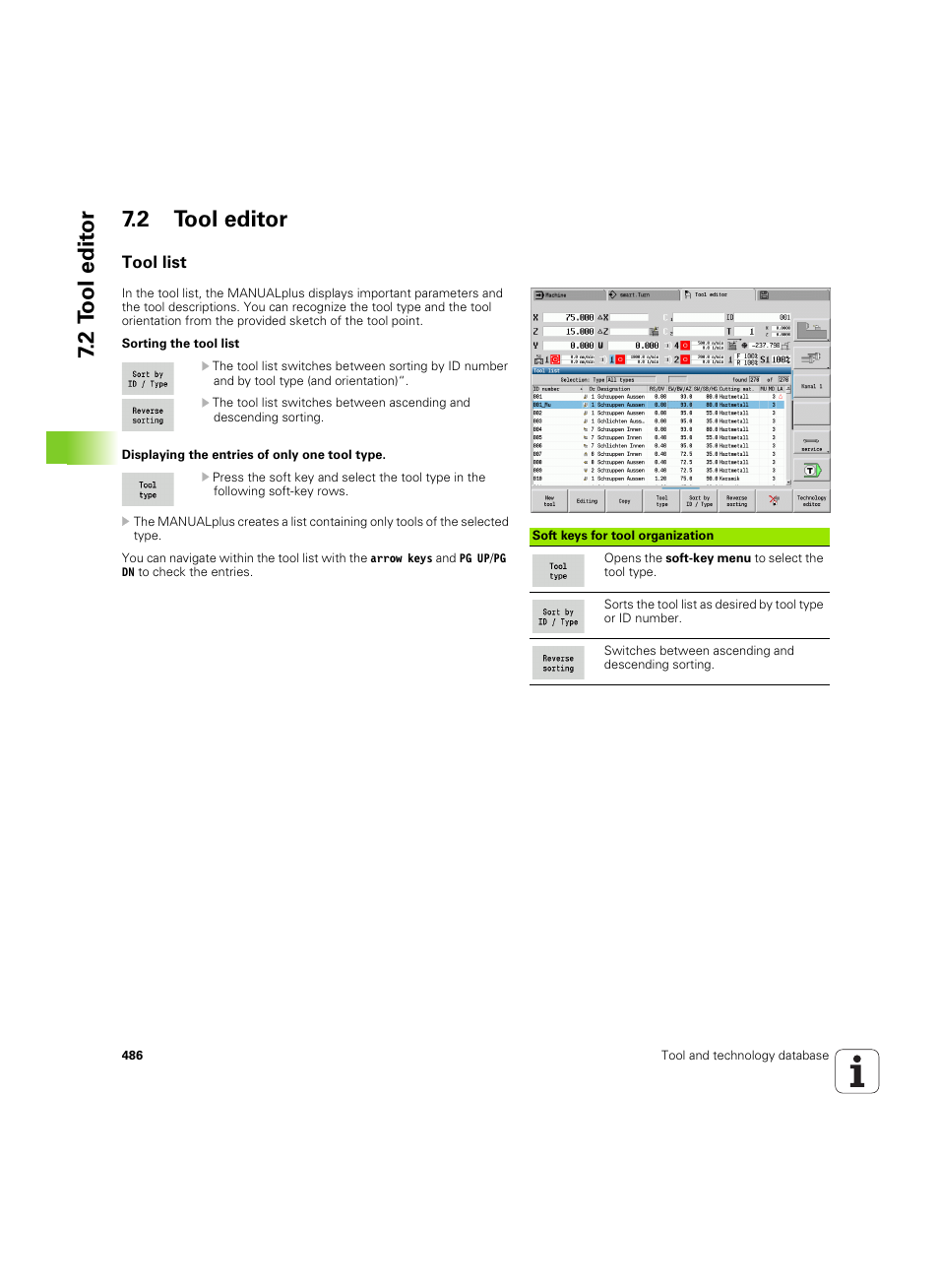 2 tool editor, Tool list, 2 t ool edit or 7.2 tool editor | HEIDENHAIN SW 54843x-02 User Manual | Page 486 / 619