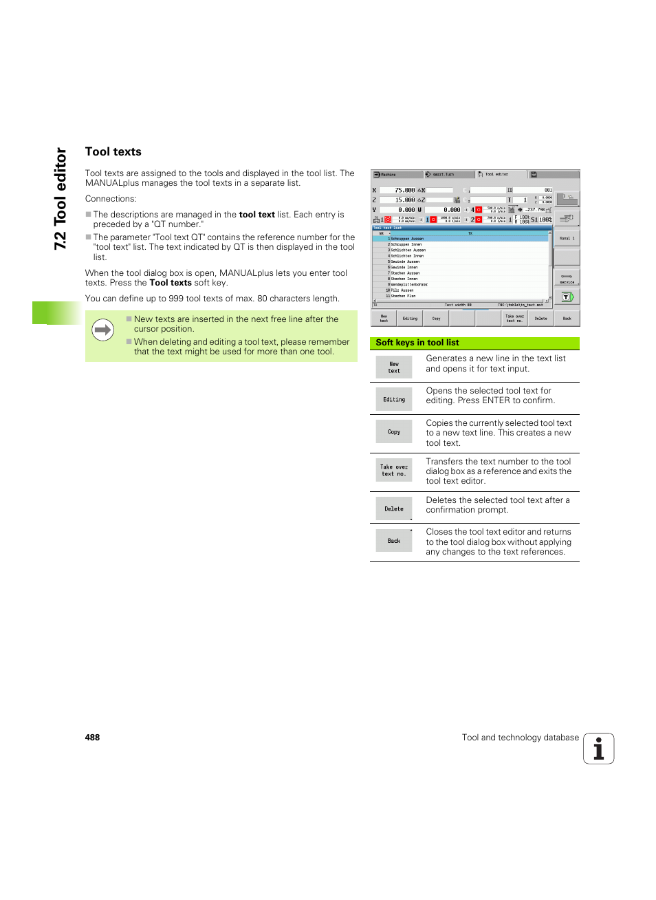 Tool texts, 2 t ool edit or | HEIDENHAIN SW 54843x-02 User Manual | Page 488 / 619