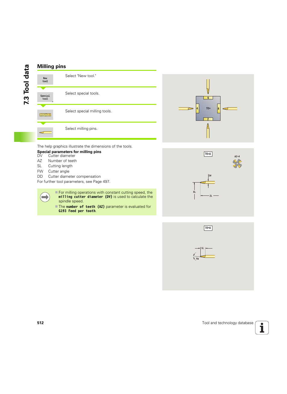 Milling pins, 3 t ool data | HEIDENHAIN SW 54843x-02 User Manual | Page 512 / 619