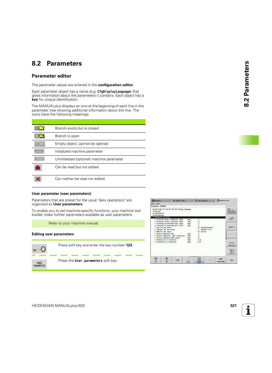 2 parameters, Parameter editor, 2 p a ra met e rs 8.2 parameters | HEIDENHAIN SW 54843x-02 User Manual | Page 521 / 619