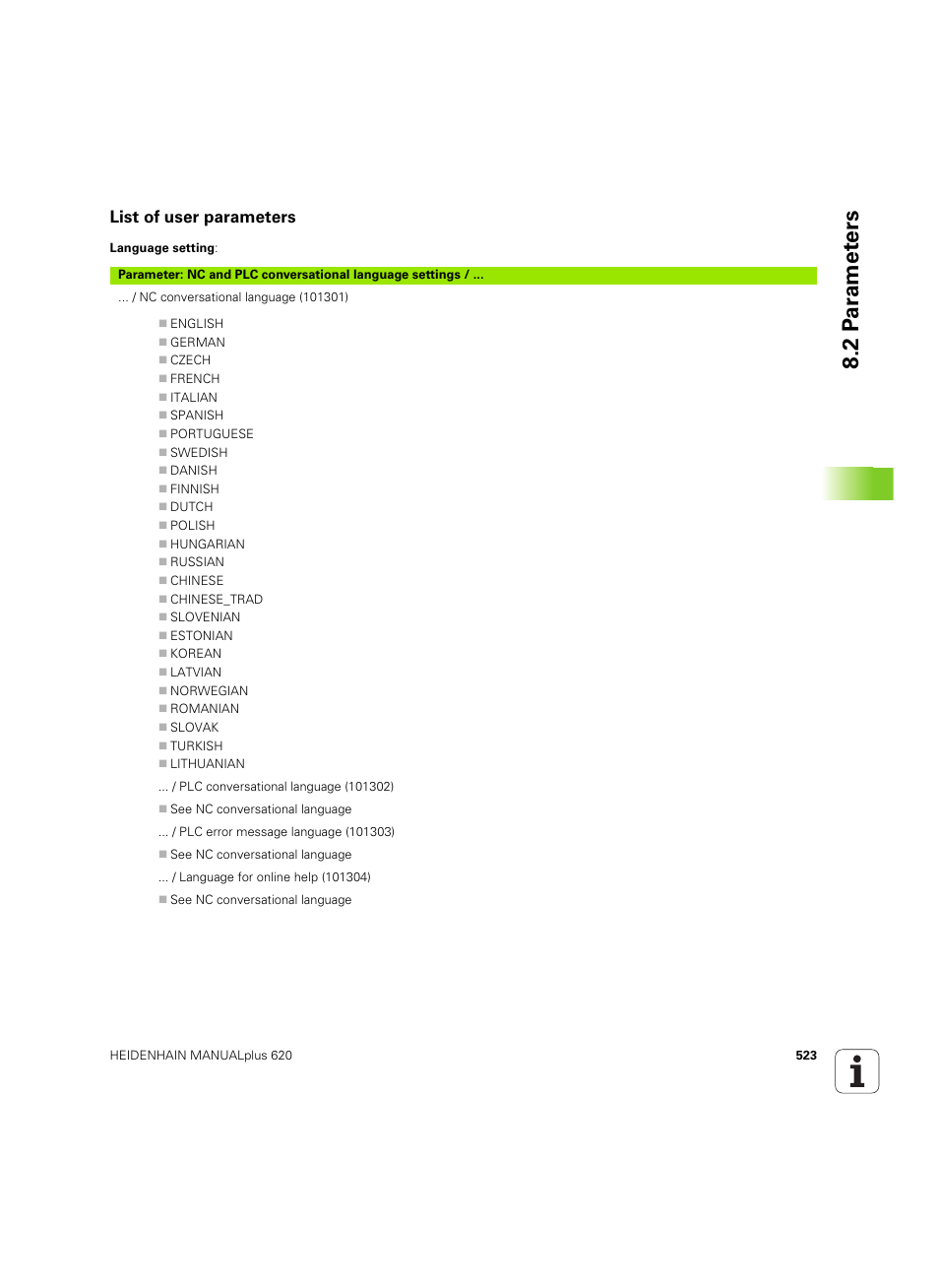 List of user parameters, 2 p a ra met e rs | HEIDENHAIN SW 54843x-02 User Manual | Page 523 / 619