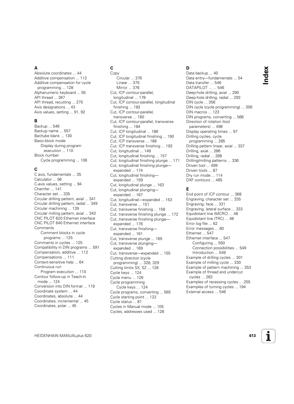 Index | HEIDENHAIN SW 54843x-02 User Manual | Page 613 / 619