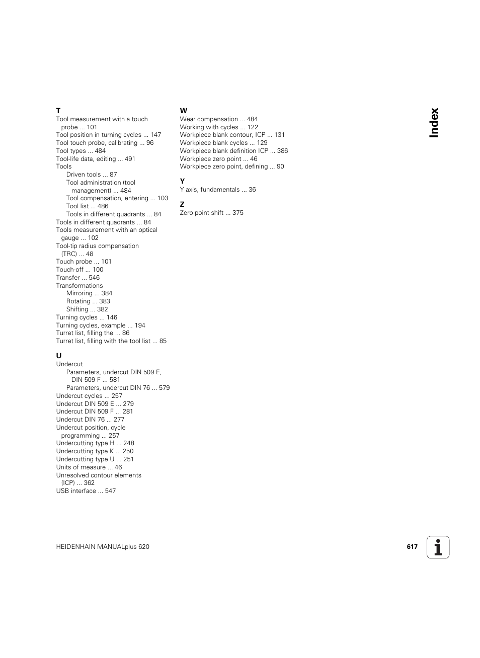 Index | HEIDENHAIN SW 54843x-02 User Manual | Page 617 / 619