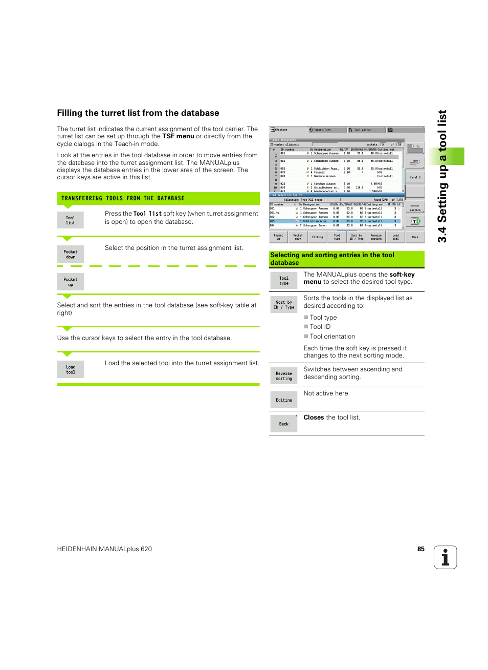 Filling the turret list from the database, 4 set ting up a t ool list | HEIDENHAIN SW 54843x-02 User Manual | Page 85 / 619