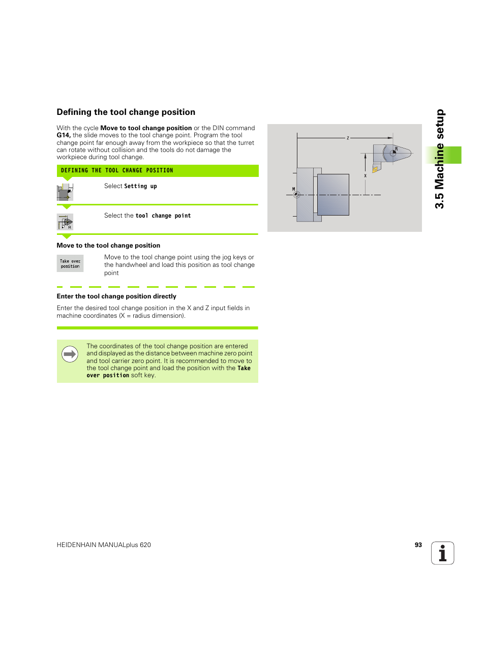 Defining the tool change position, 5 mac h ine set u p | HEIDENHAIN SW 54843x-02 User Manual | Page 93 / 619