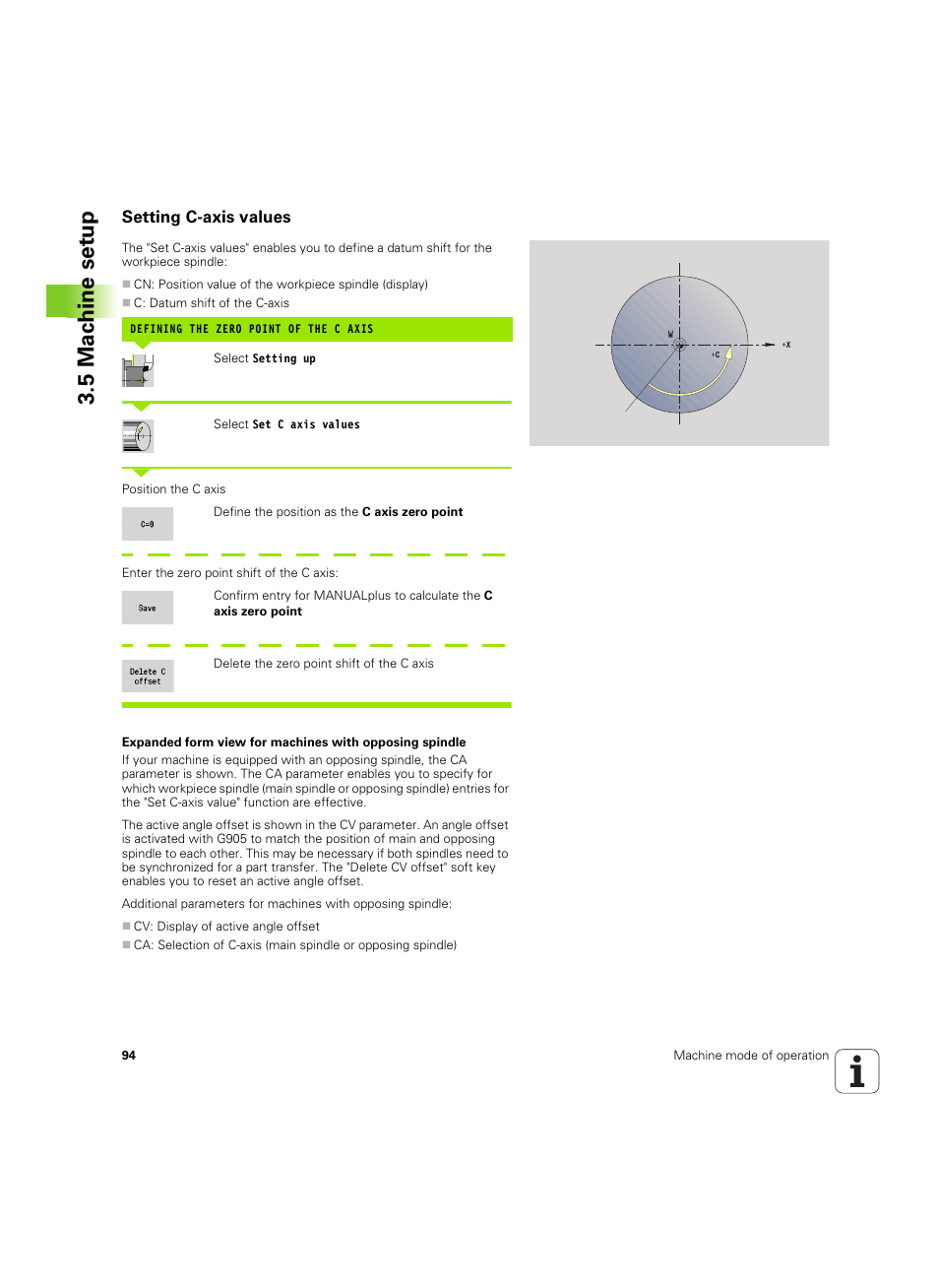Setting c-axis values, 5 mac h ine set u p | HEIDENHAIN SW 54843x-02 User Manual | Page 94 / 619