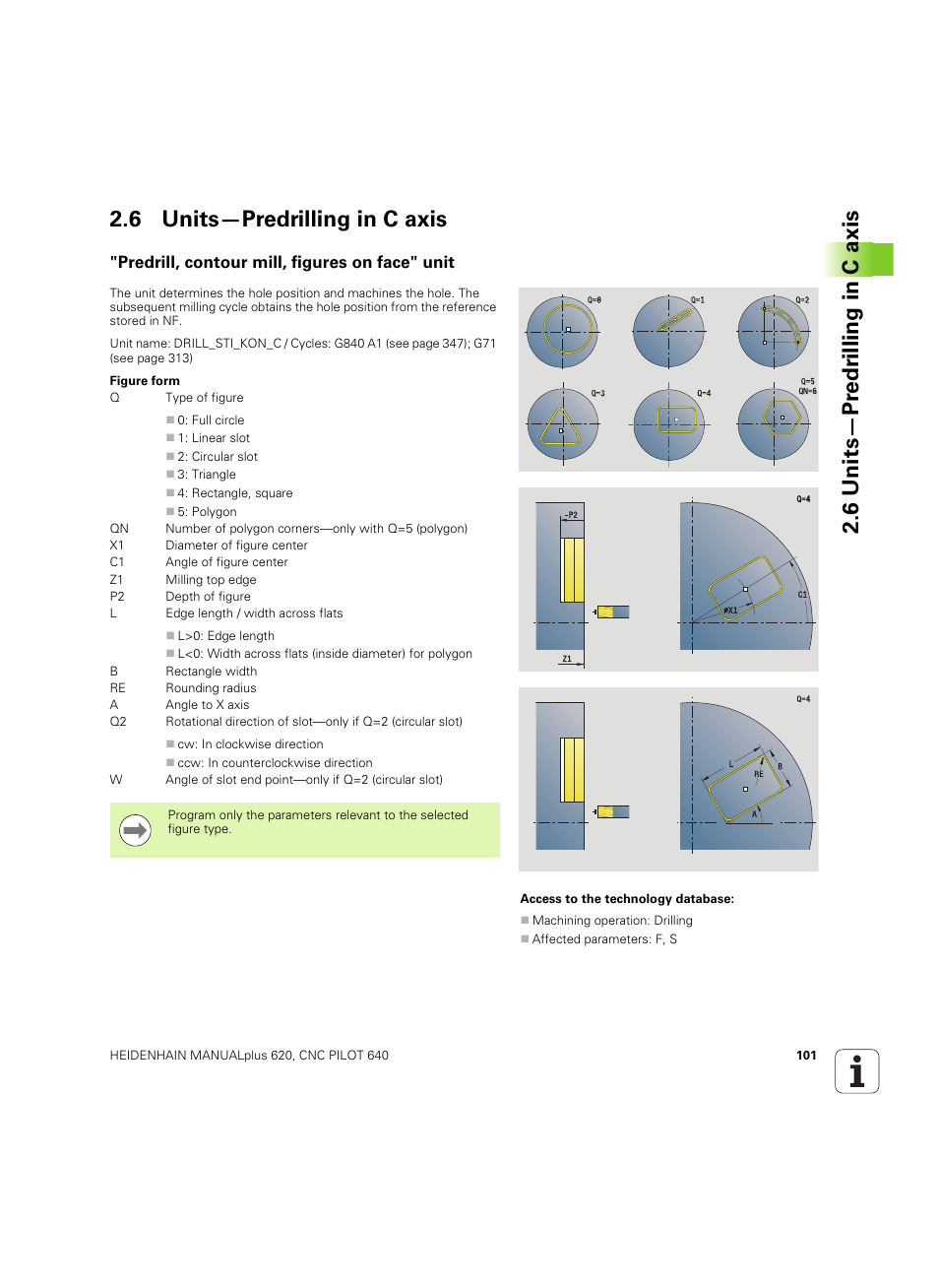 6 units—predrilling in c axis, Predrill, contour mill, figures on face" unit | HEIDENHAIN SW 54843x-02 DIN Programming User Manual | Page 101 / 601