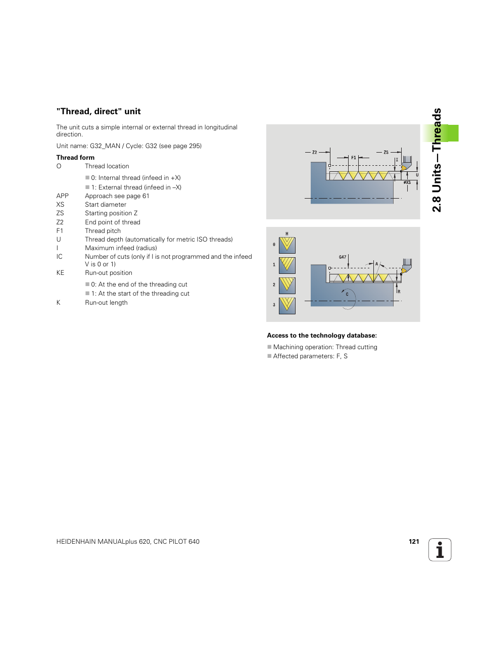 Thread, direct" unit, 8 units—thr eads | HEIDENHAIN SW 54843x-02 DIN Programming User Manual | Page 121 / 601