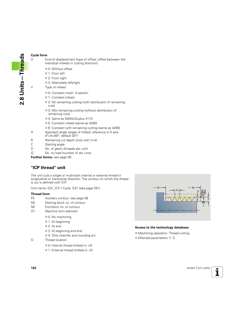 Icp thread" unit, 8 units—thr eads | HEIDENHAIN SW 54843x-02 DIN Programming User Manual | Page 122 / 601