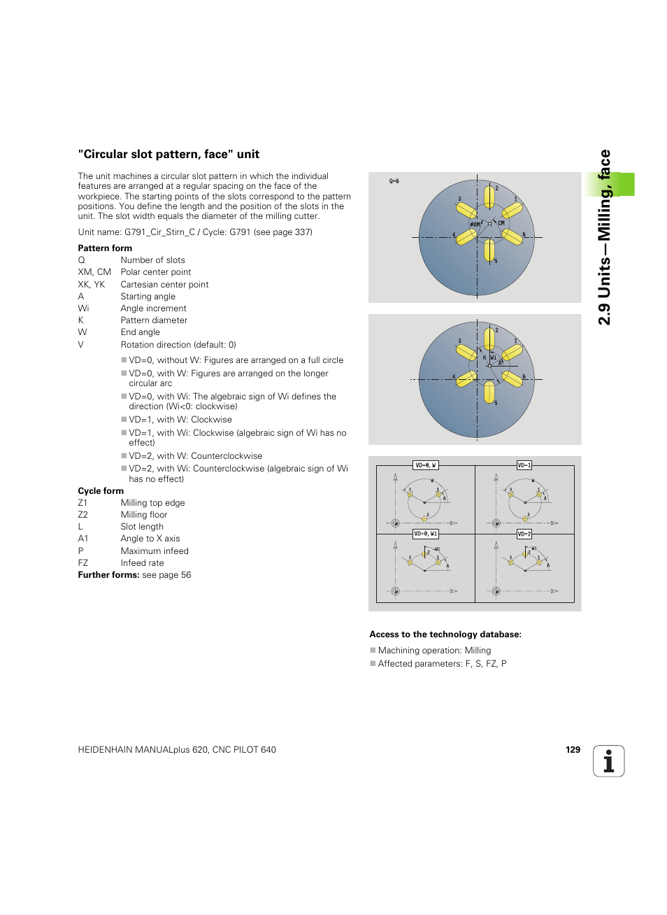 Circular slot pattern, face" unit, 9 units—milling, f a ce | HEIDENHAIN SW 54843x-02 DIN Programming User Manual | Page 129 / 601