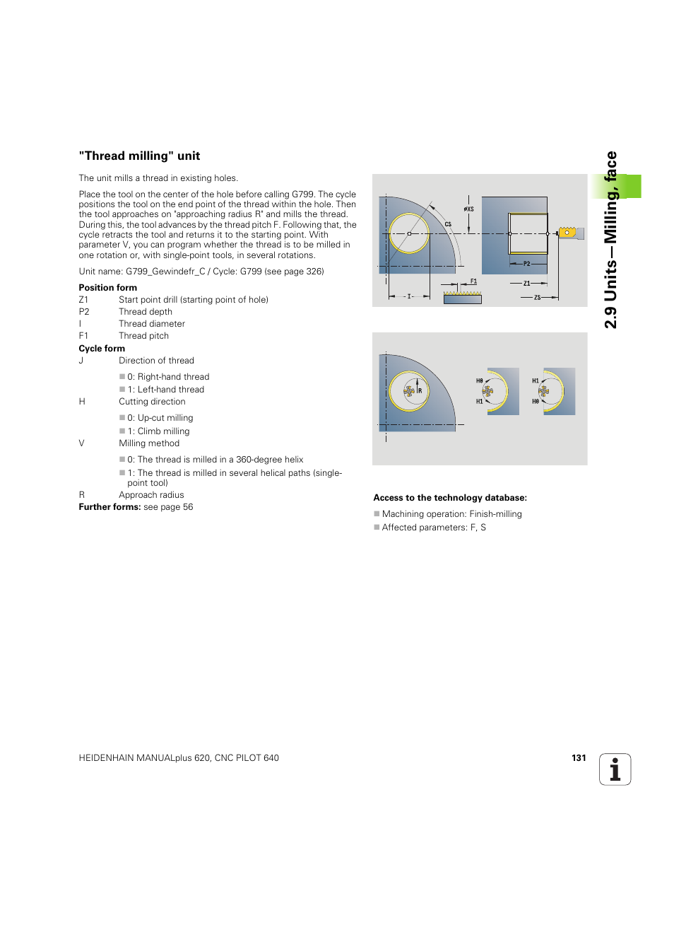 Thread milling" unit, 9 units—milling, f a ce | HEIDENHAIN SW 54843x-02 DIN Programming User Manual | Page 131 / 601