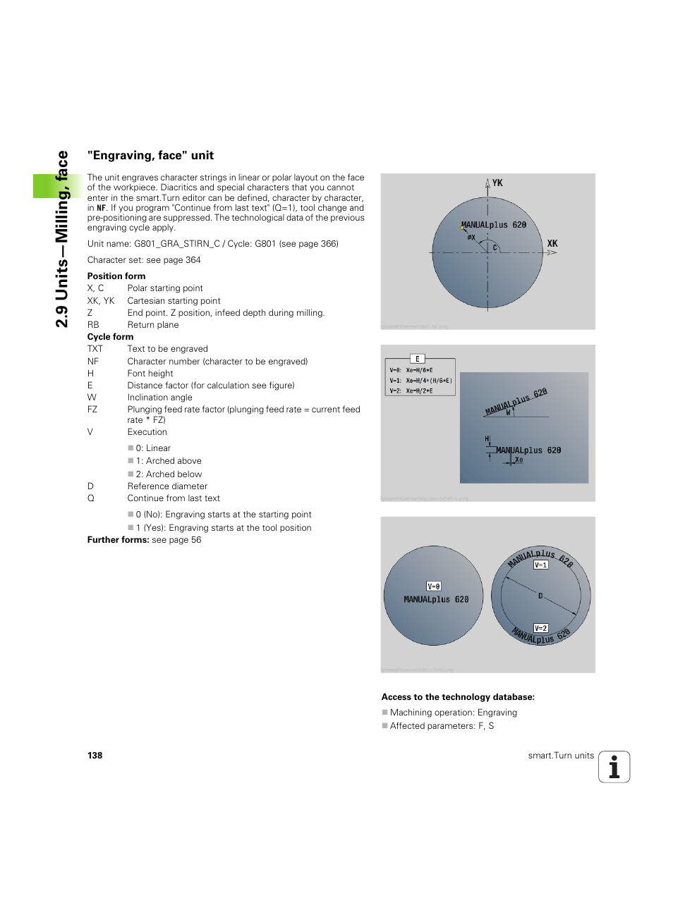 Engraving, face" unit, 9 units—milling, f a ce | HEIDENHAIN SW 54843x-02 DIN Programming User Manual | Page 138 / 601