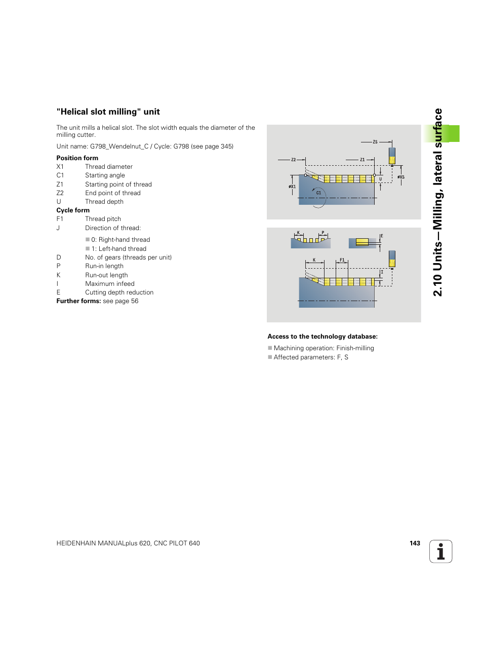 Helical slot milling" unit, 1 0 units—milling, lat e ra l surf ace | HEIDENHAIN SW 54843x-02 DIN Programming User Manual | Page 143 / 601