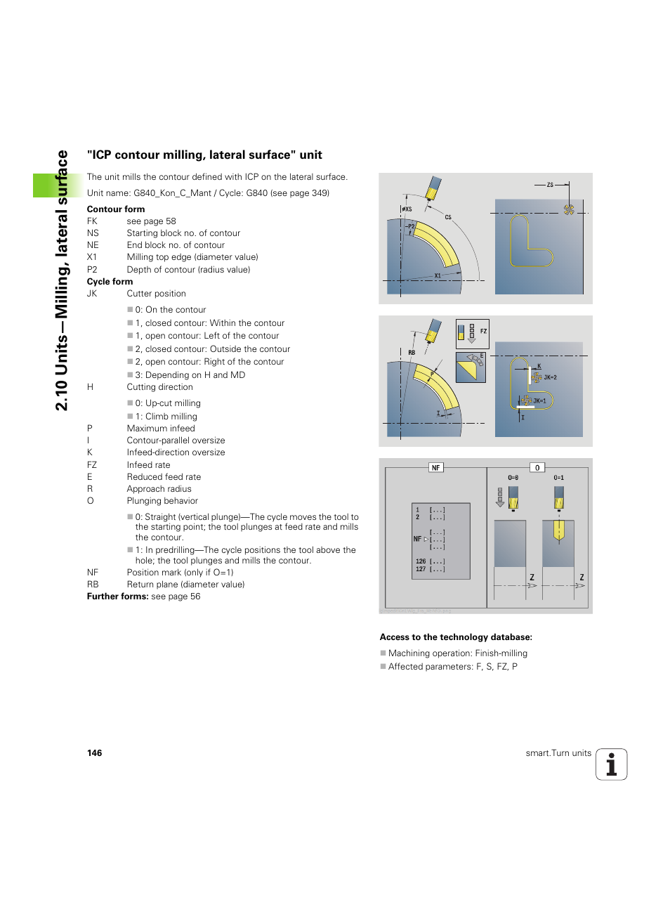 Icp contour milling, lateral surface" unit, 1 0 units—milling, lat e ra l surf ace | HEIDENHAIN SW 54843x-02 DIN Programming User Manual | Page 146 / 601