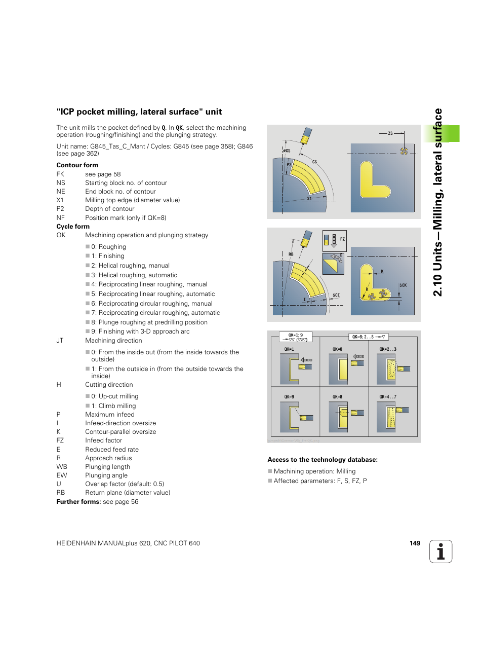 Icp pocket milling, lateral surface" unit, 1 0 units—milling, lat e ra l surf ace | HEIDENHAIN SW 54843x-02 DIN Programming User Manual | Page 149 / 601