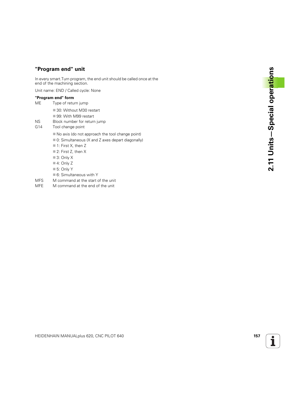 Program end" unit, 1 1 units—special oper ations | HEIDENHAIN SW 54843x-02 DIN Programming User Manual | Page 157 / 601