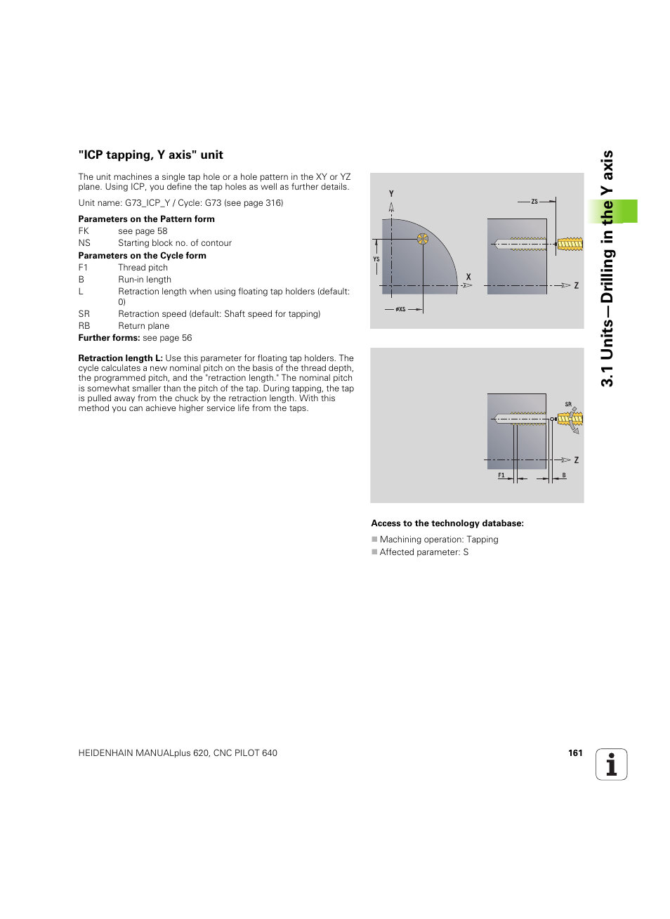 Icp tapping, y axis" unit, 1 units—dr illing in the y axis | HEIDENHAIN SW 54843x-02 DIN Programming User Manual | Page 161 / 601