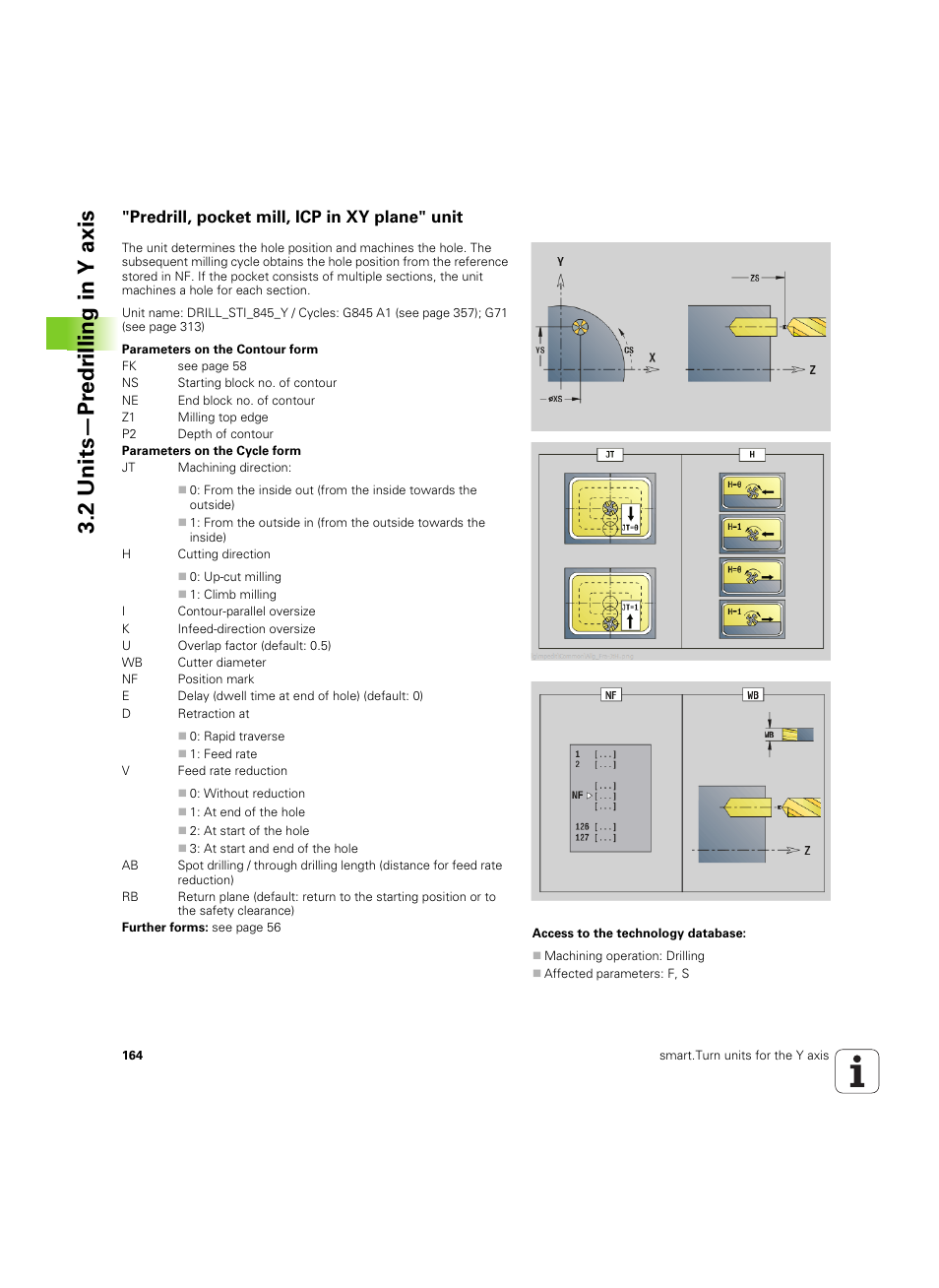 Predrill, pocket mill, icp in xy plane" unit, 2 units—pr e dr illing in y axis | HEIDENHAIN SW 54843x-02 DIN Programming User Manual | Page 164 / 601