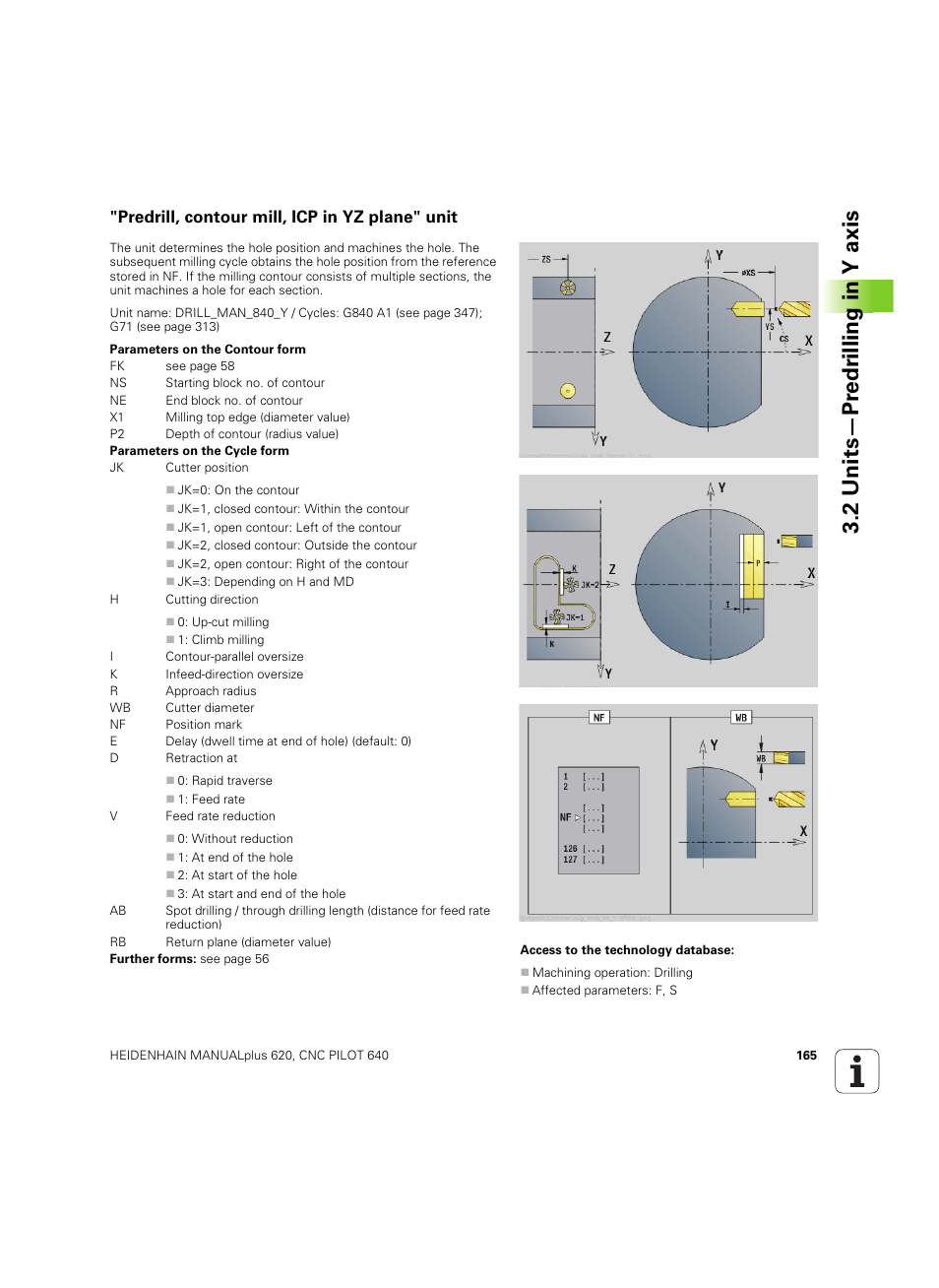 Predrill, contour mill, icp in yz plane" unit, 2 units—pr e dr illing in y axis | HEIDENHAIN SW 54843x-02 DIN Programming User Manual | Page 165 / 601
