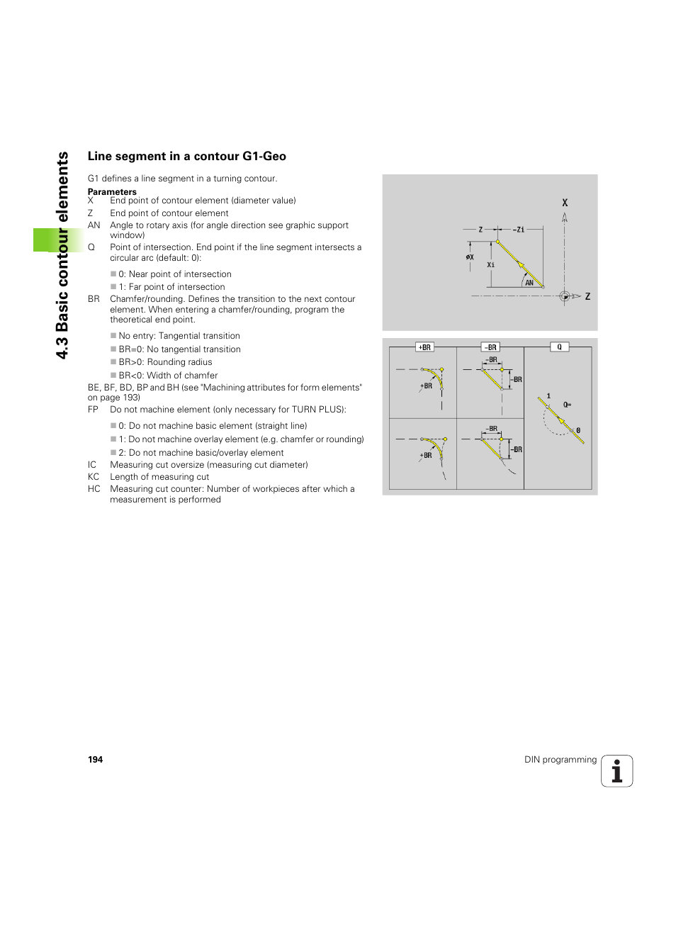Line segment in a contour g1-geo, 3 basic cont our elements | HEIDENHAIN SW 54843x-02 DIN Programming User Manual | Page 194 / 601