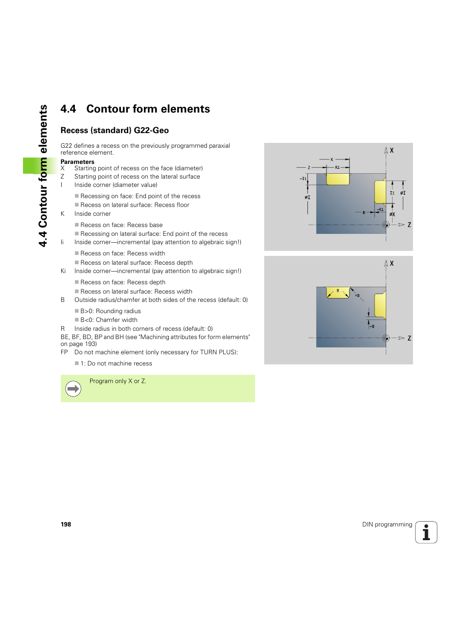 4 contour form elements, Recess (standard) g22-geo | HEIDENHAIN SW 54843x-02 DIN Programming User Manual | Page 198 / 601