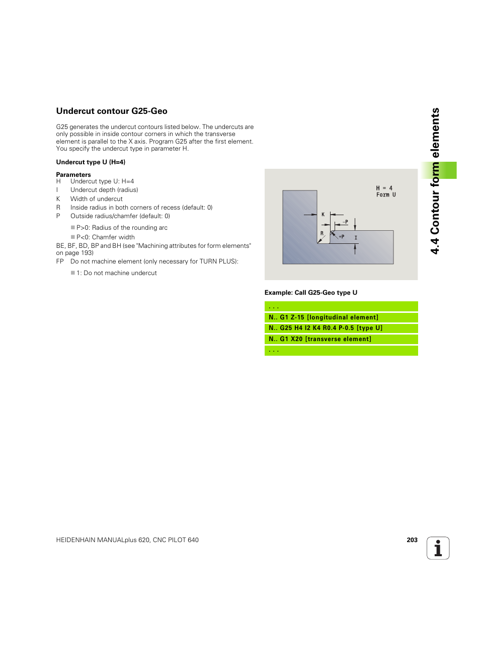Undercut contour g25-geo, 4 cont our f o rm elements | HEIDENHAIN SW 54843x-02 DIN Programming User Manual | Page 203 / 601
