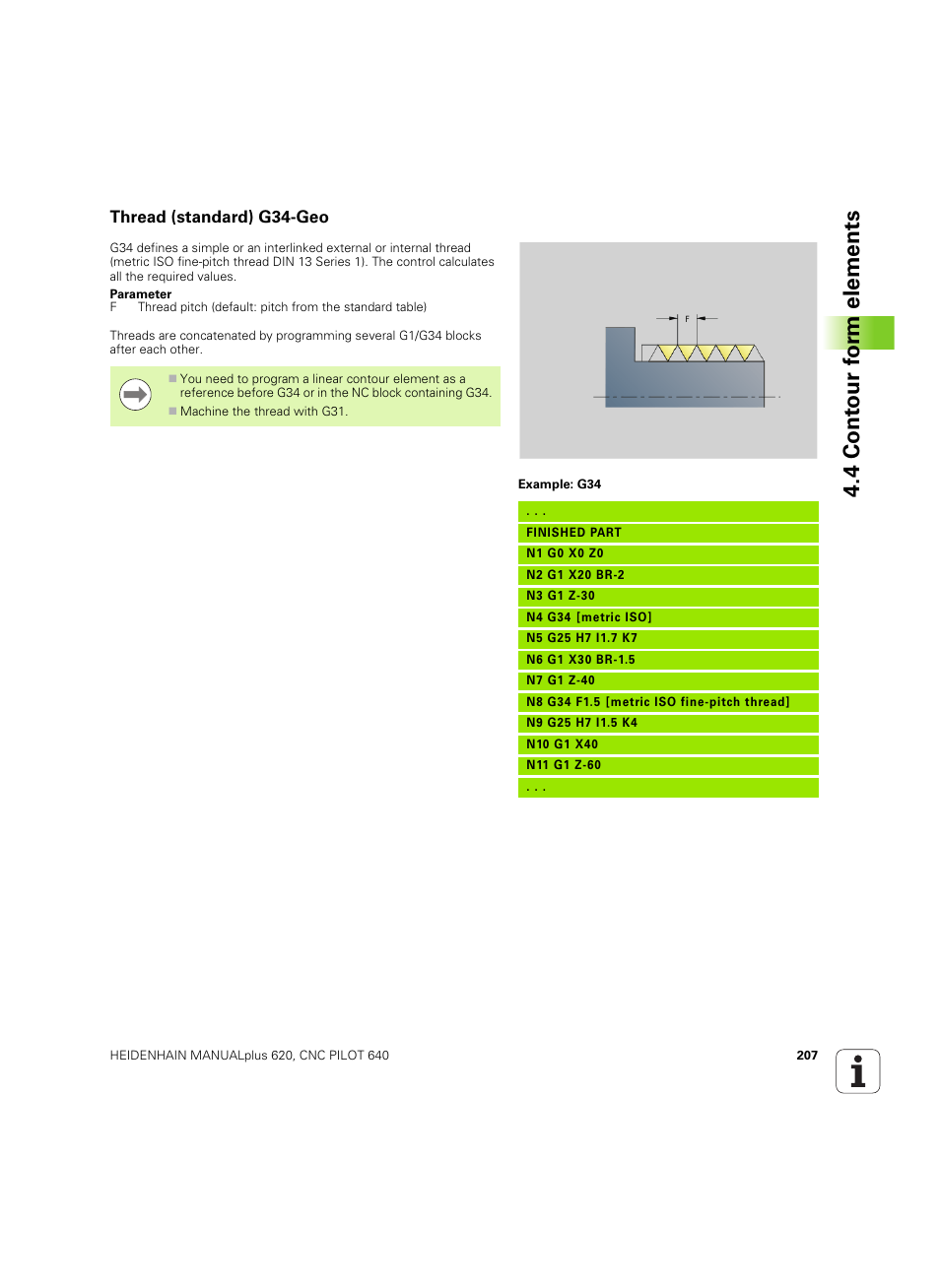 Thread (standard) g34-geo, 4 cont our f o rm elements | HEIDENHAIN SW 54843x-02 DIN Programming User Manual | Page 207 / 601