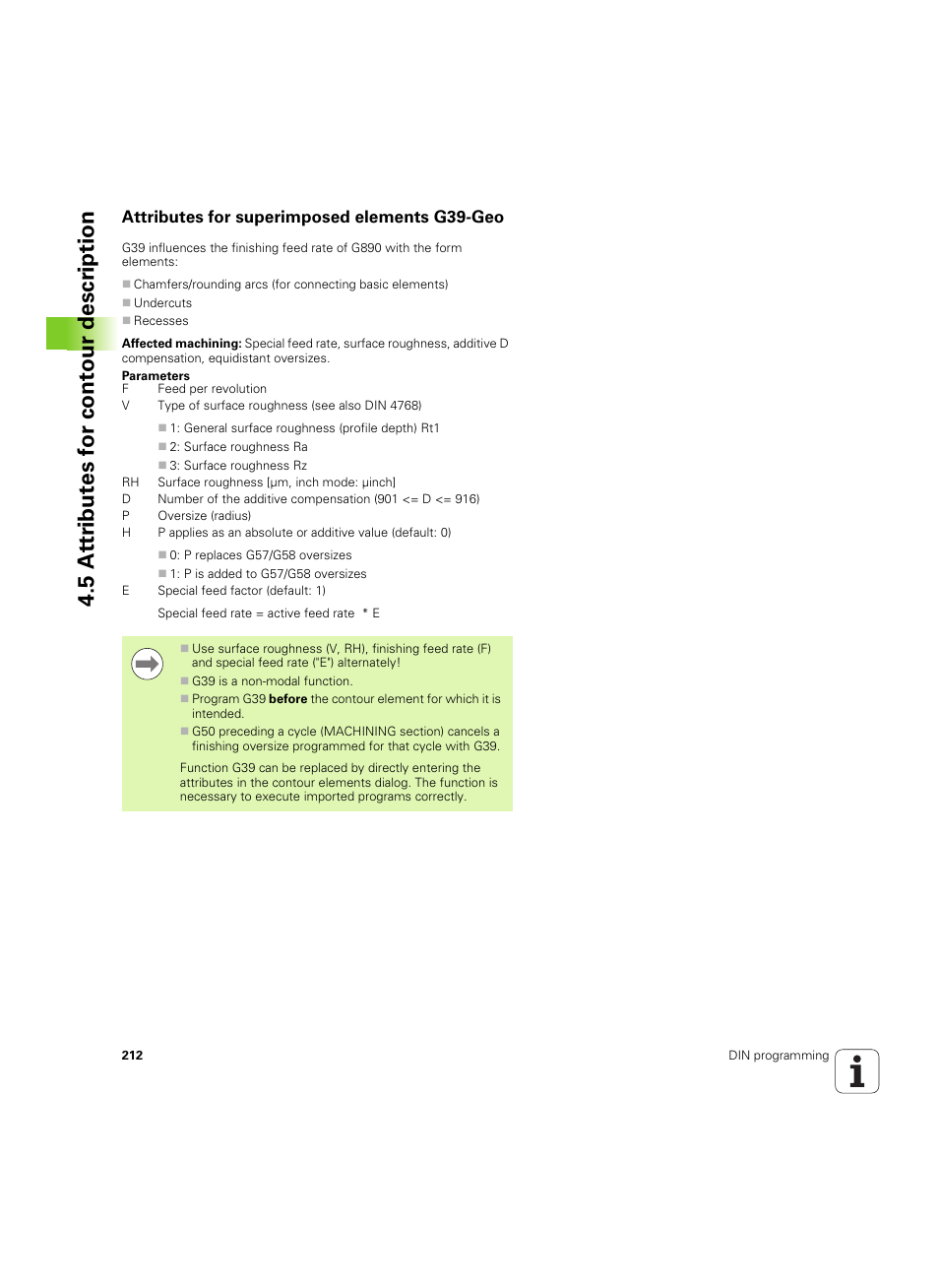 Attributes for superimposed elements g39-geo | HEIDENHAIN SW 54843x-02 DIN Programming User Manual | Page 212 / 601