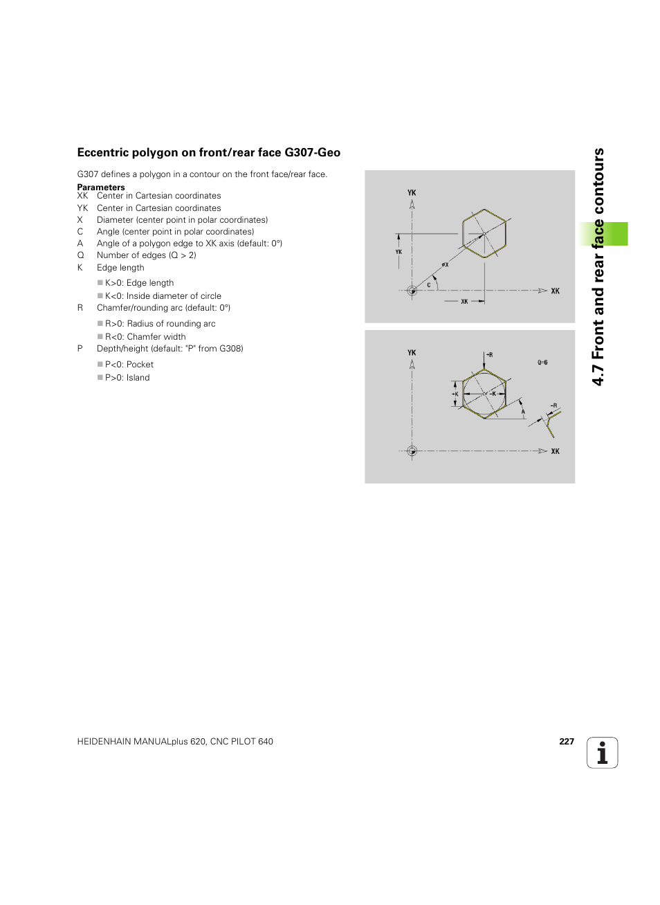 Eccentric polygon on front/rear face g307-geo, 7 f ront and r ear f a ce cont ours | HEIDENHAIN SW 54843x-02 DIN Programming User Manual | Page 227 / 601