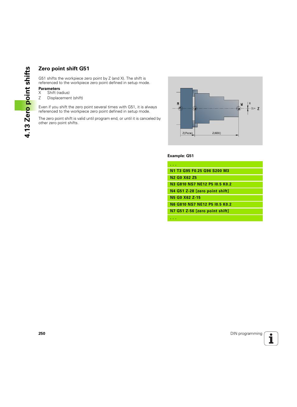 Zero point shift g51, 13 zer o point shif ts | HEIDENHAIN SW 54843x-02 DIN Programming User Manual | Page 250 / 601