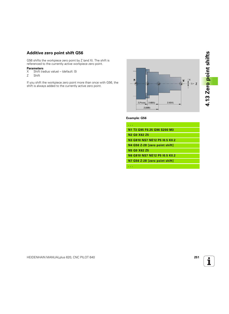 Additive zero point shift g56, 13 zer o point shif ts | HEIDENHAIN SW 54843x-02 DIN Programming User Manual | Page 251 / 601
