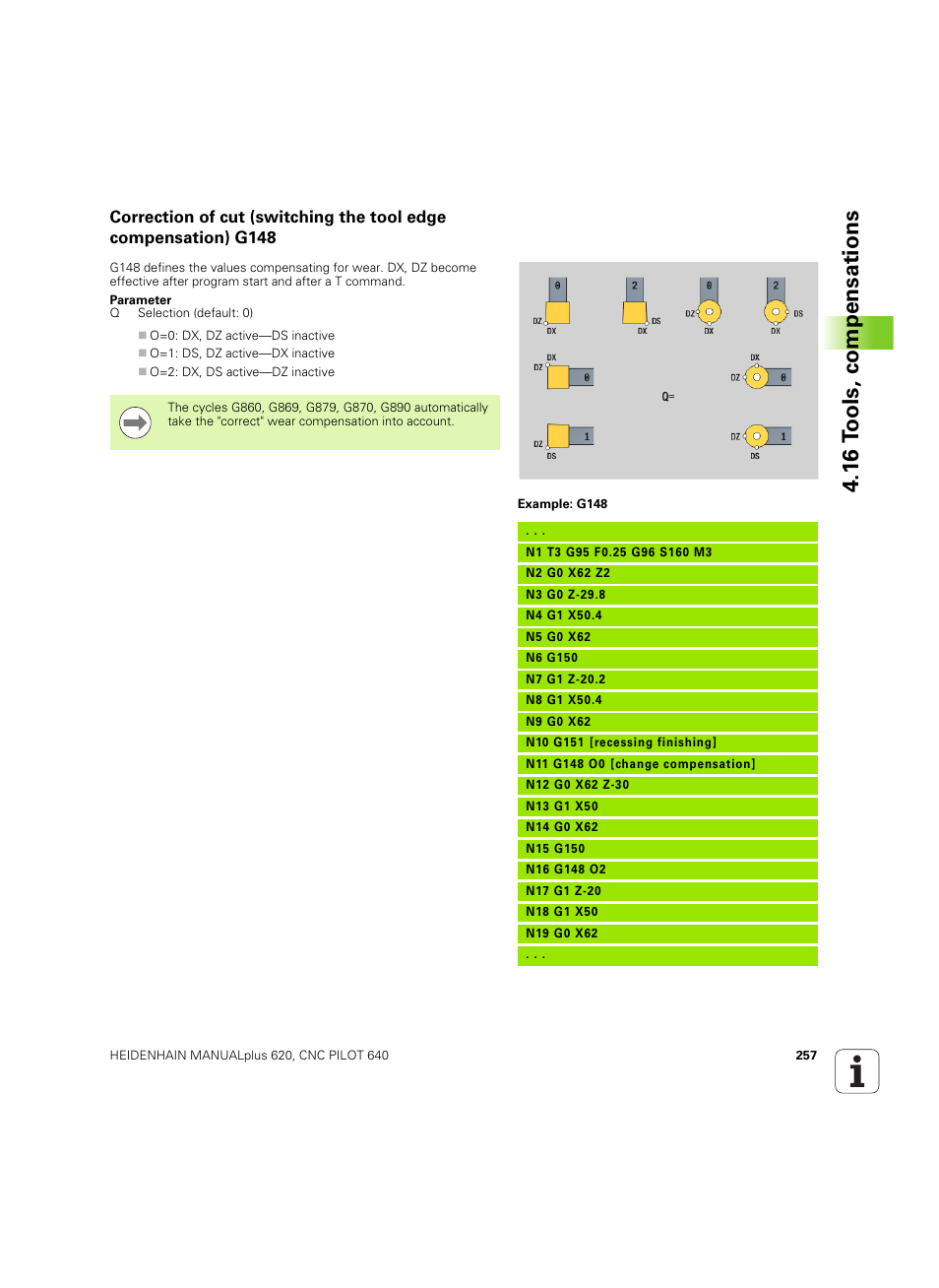 16 t ools, compensations | HEIDENHAIN SW 54843x-02 DIN Programming User Manual | Page 257 / 601