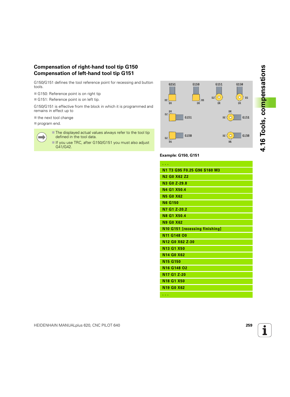 16 t ools, compensations | HEIDENHAIN SW 54843x-02 DIN Programming User Manual | Page 259 / 601