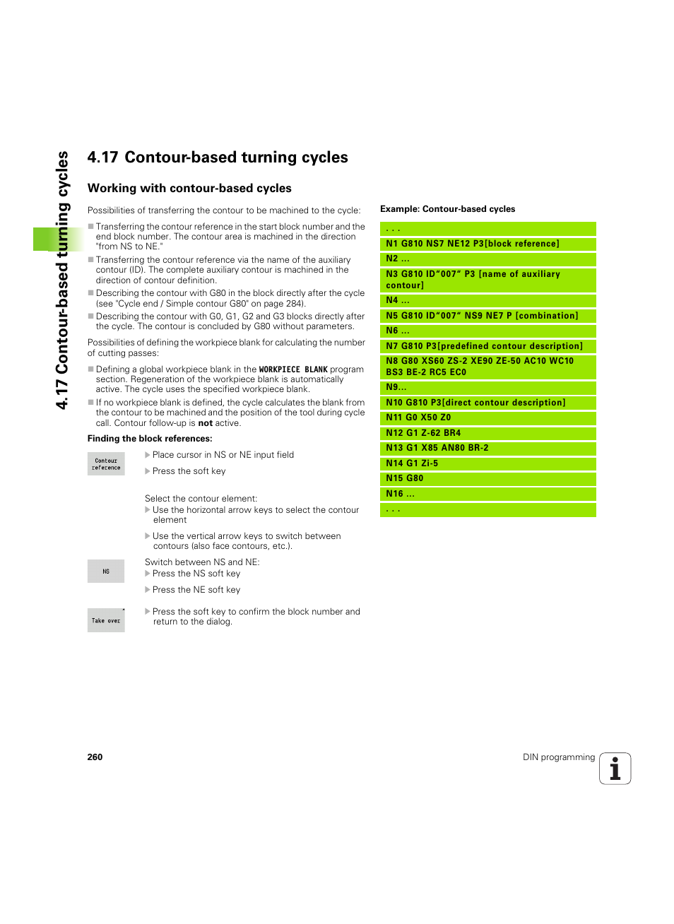 17 contour-based turning cycles, Working with contour-based cycles | HEIDENHAIN SW 54843x-02 DIN Programming User Manual | Page 260 / 601