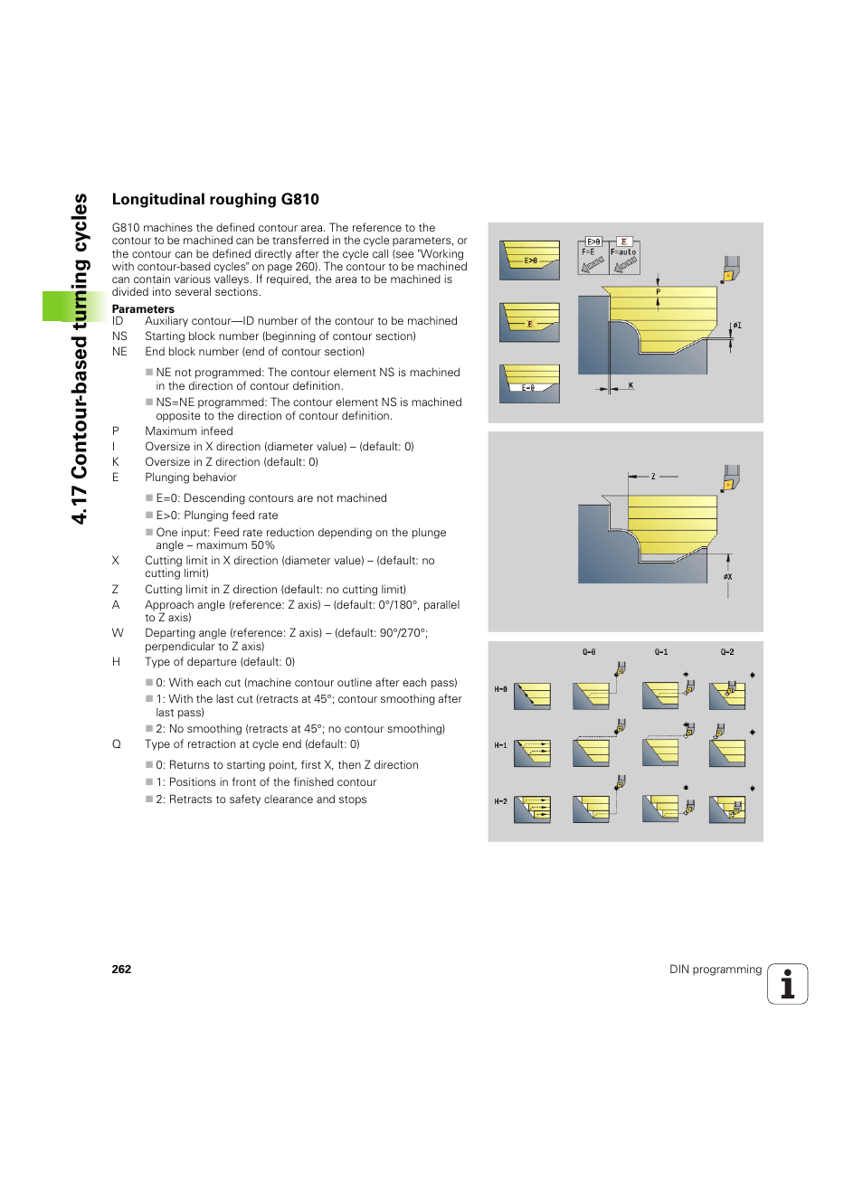Longitudinal roughing g810, 1 7 cont our -based t u rn ing cy cles | HEIDENHAIN SW 54843x-02 DIN Programming User Manual | Page 262 / 601